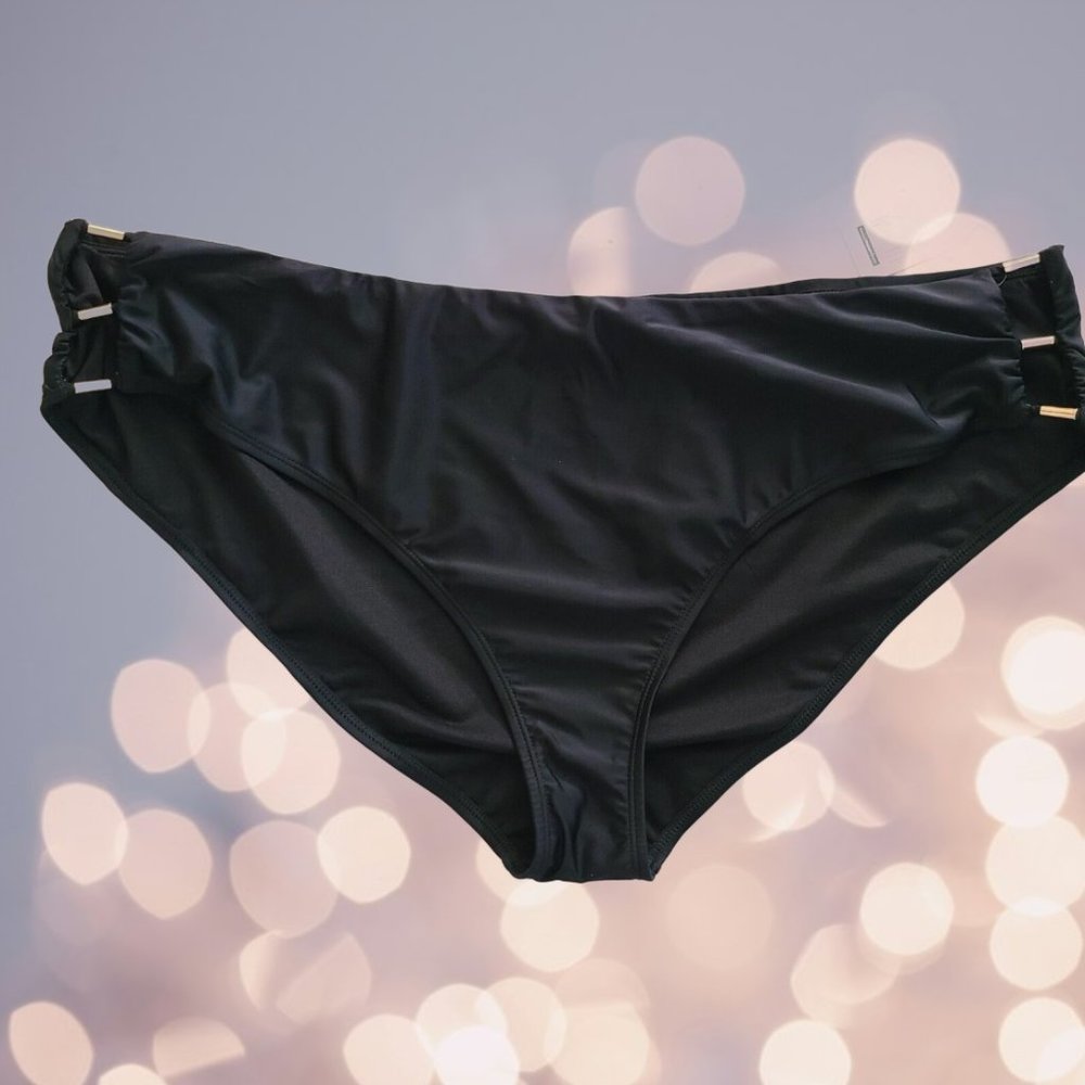 Time and Tru Women's Swim Open Sides Bikini Bottom Black Size 3X (24W-26W)